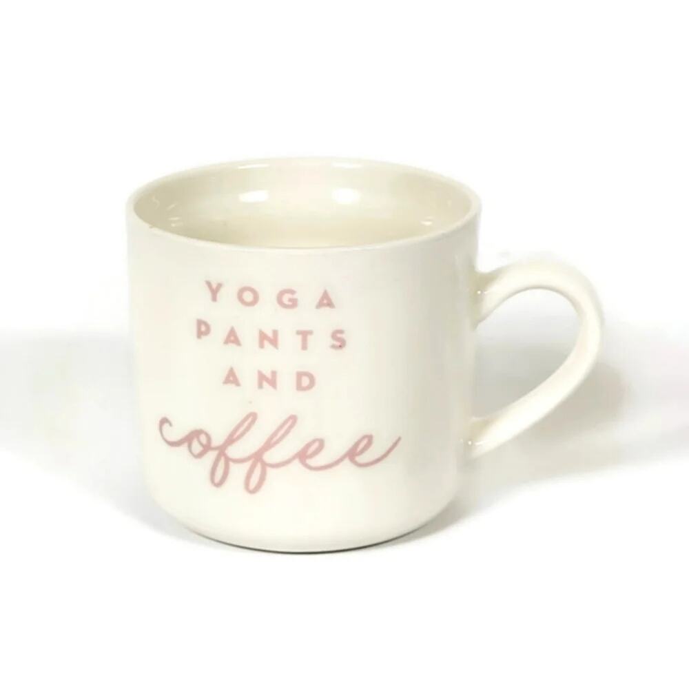 Opalhouse Yoga Pants and Coffee Mug White Pink Quote Ceramic Coffee Cup Yoga
